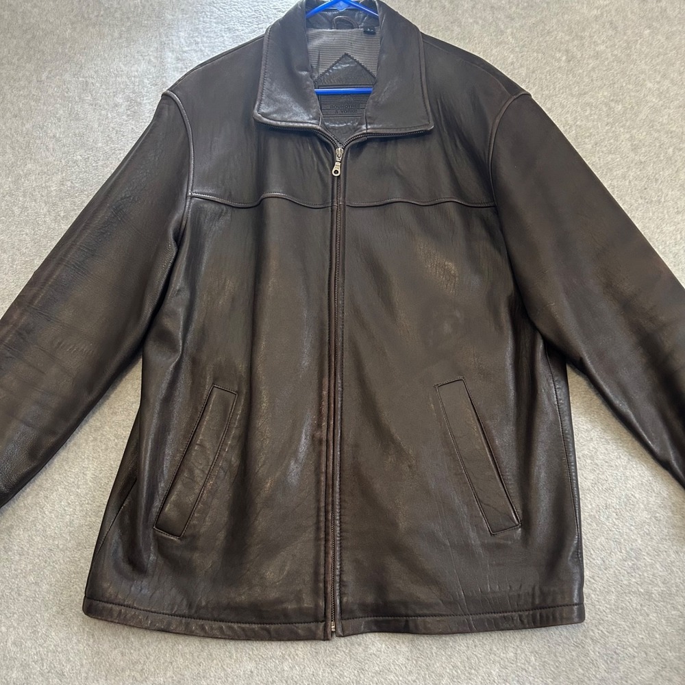 Roundtree & Yorke Jacket Mens Large Brown Genuine Lambskin Leather Full Zip